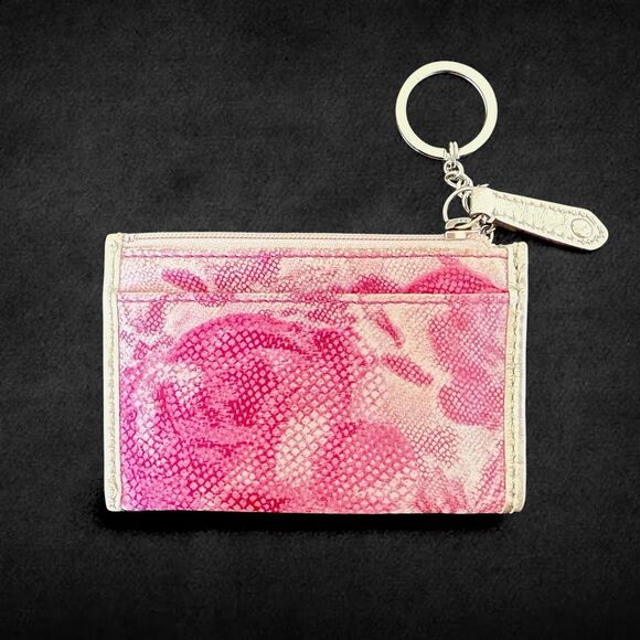 Y2K Vintage COACH Metallic Silver & Pink Floral Snakeskin Keychain Card Holder - Picture 2 of 3